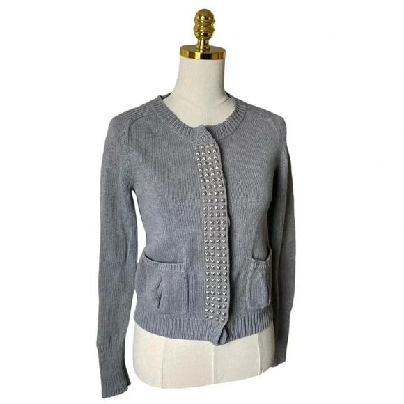 J. CREW | Women's Button Front Studded Cotton Cardigan Jacket Grey Size XS - Picture 3 of 7